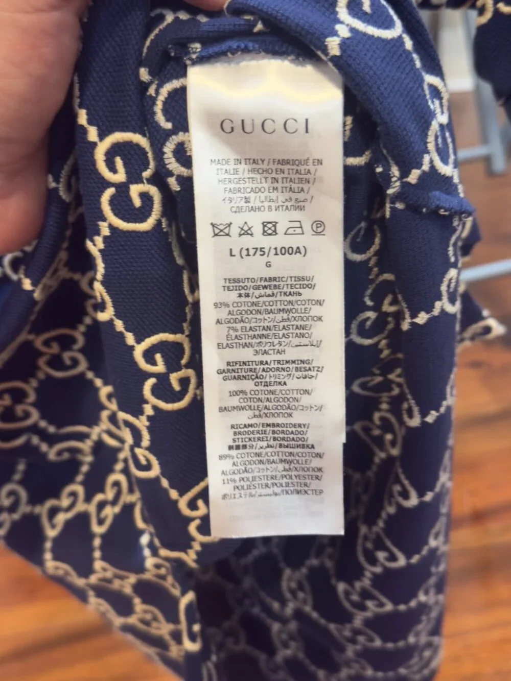 Gucci GG Monogram Jacquard Polo Shirt Navy Ivory Size Large Made in Italy